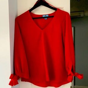 CeCe Blouse with tie sleeve accent